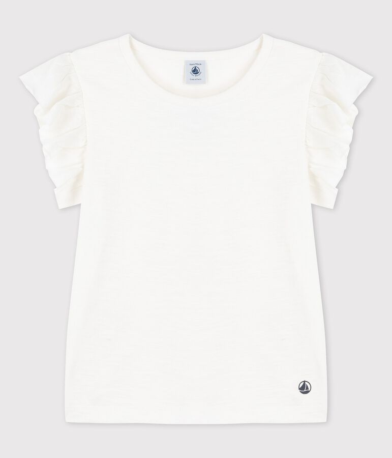 T-shirt manches courtes en coton enfant fille blanc MARSHMALLOW