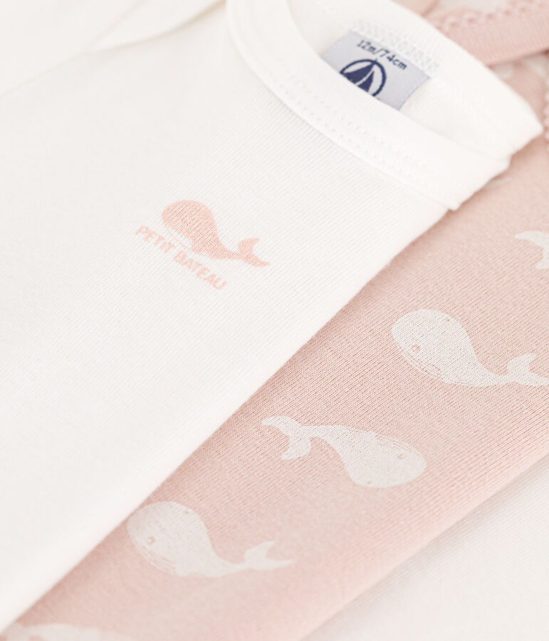 Set van 3 katoenen body's met lange mouwen en roze walvissen multicouleur