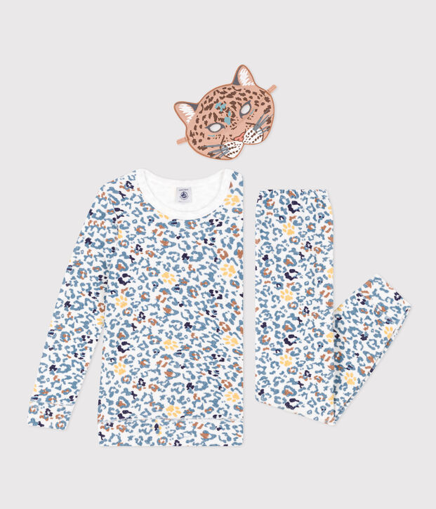 Pyjama als verkleding met masker voor meisje/jongen wit/multicouleur