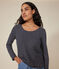 Dames-T-shirt van gevlamde jersey met lange mouw en diepe halslijn - Le Droit SMOKING/ MONTELIMAR