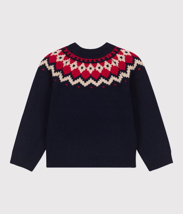 Jongenstrui in wol en katoen met jacquard blauw/multicouleur