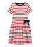 Gestreepte meisjesjurk wit MARSHMALLOW/rood TERKUIT