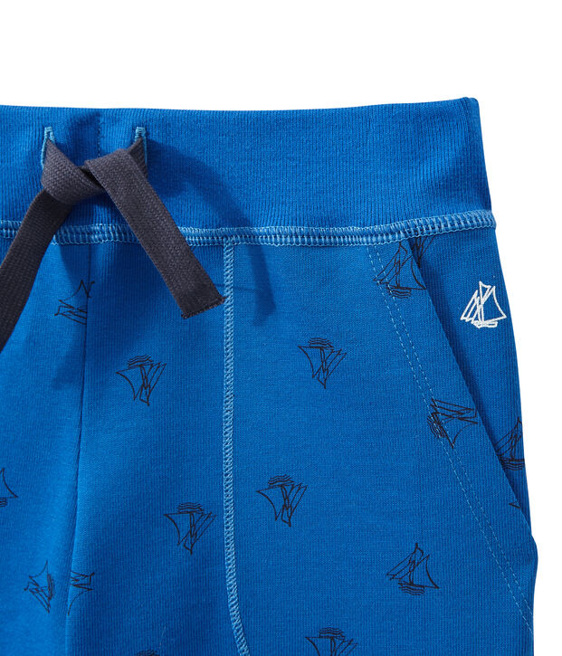 Jongensbermuda in zware jersey met dessin blauw/blauw