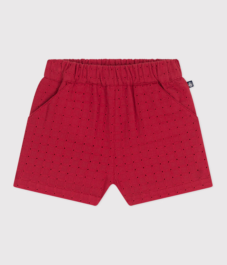 Short b&eacute;b&eacute; en popeline broderie anglaise rouge