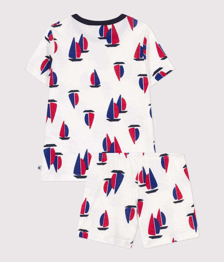 Pyjama short enfant en coton imprim&eacute; bateaux blanc/multicouleur