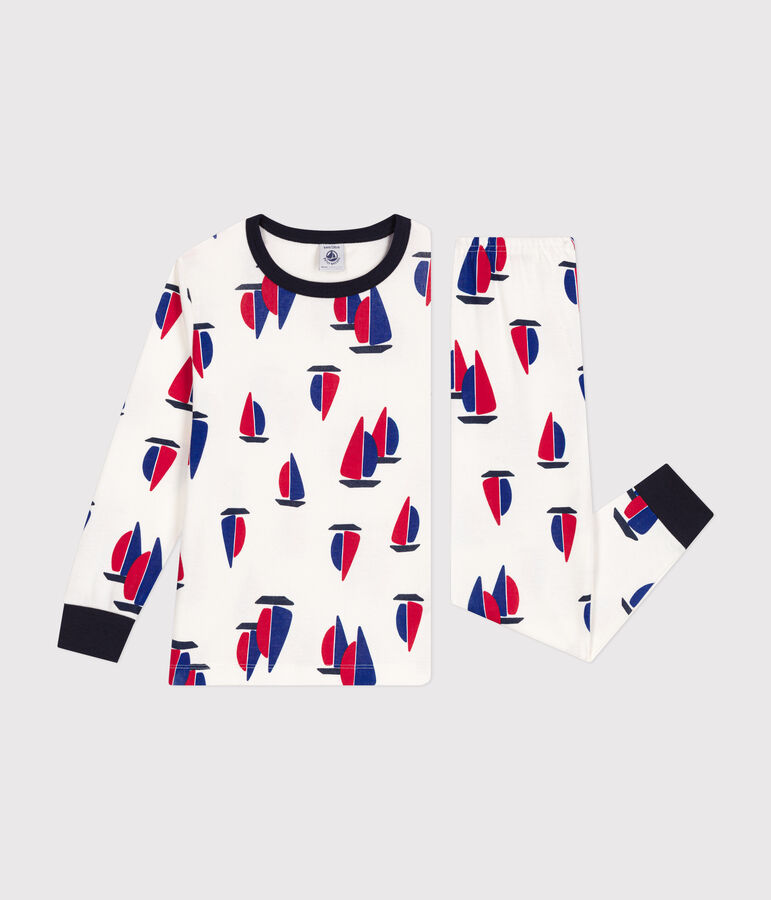 Pyjama en coton imprim&eacute; &agrave; motif bateaux enfant blanc MARSHMALLOW/blanc MULTICO