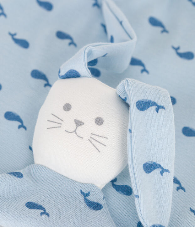 Katoenen babyknuffel met print blauw/blauw