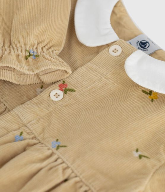Combinaison courte bébé en velours imprimé à fleurs beige CAJOU/ MULTICO