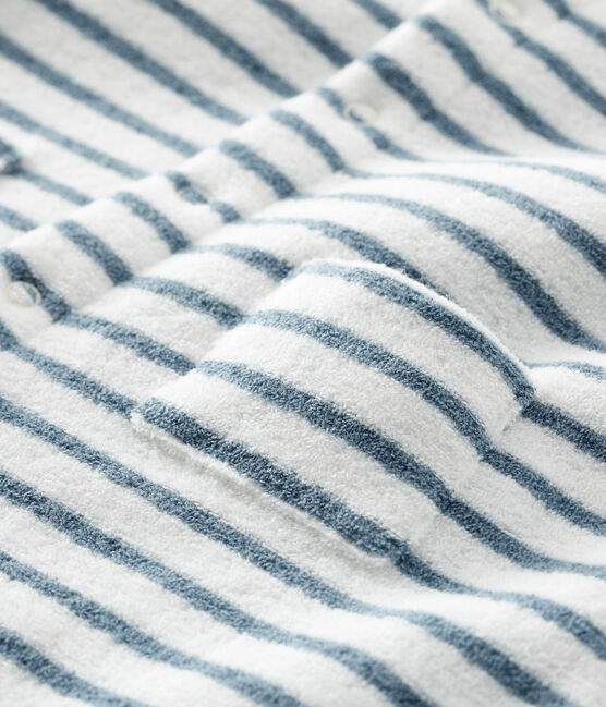Combinaison longue rayée bébé en bouclette éponge blanc MARSHMALLOW/bleu ASTRO