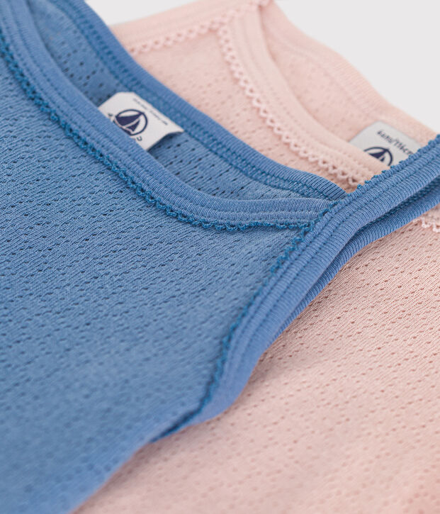 Setje van 2 hemdjes van ajourkatoen met smalle bandjes voor kinderen multicouleur