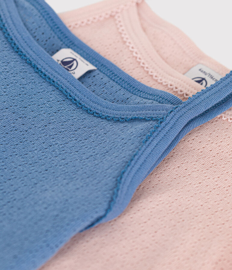 Lot de 2 d&eacute;bardeurs fines bretelles unies en coton ajour&eacute; enfant multicouleur