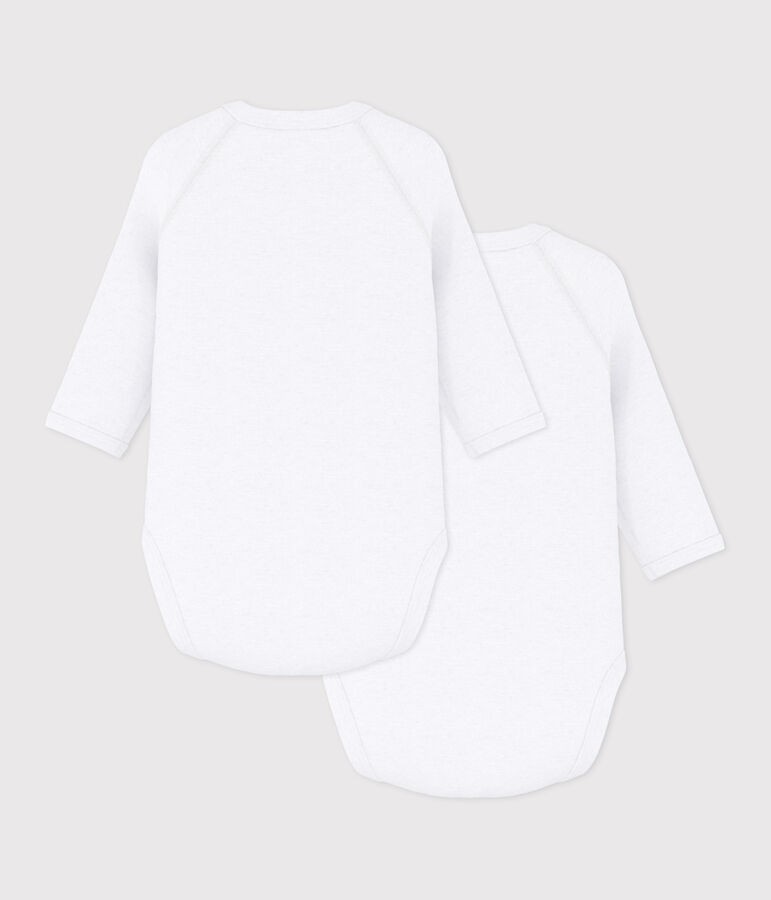 Lot de 2 bodies crois&eacute;s manches longues en coton unis b&eacute;b&eacute; variante 1