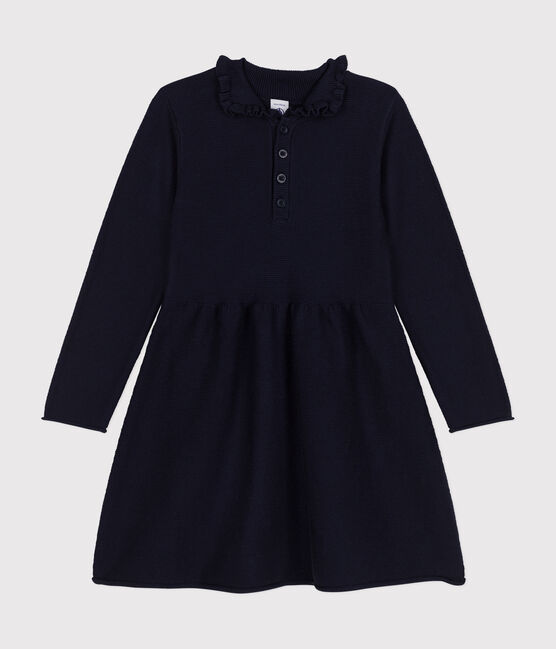 Robe manches longues en tricot enfant fille bleu SMOKING