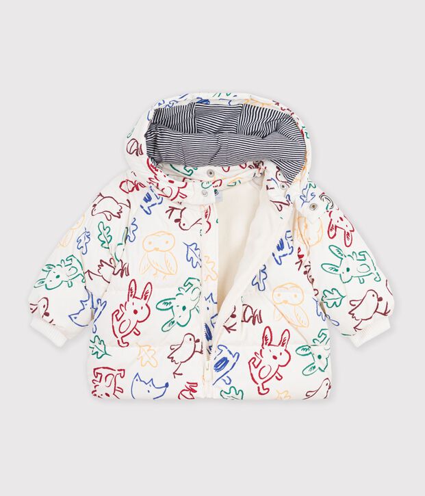 Donsjack van polyester met dierenprint voor baby's ecru/multicouleur