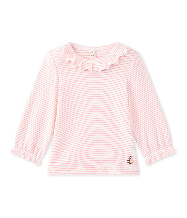 Gestreept T-shirt voor babymeisjes wit/roze