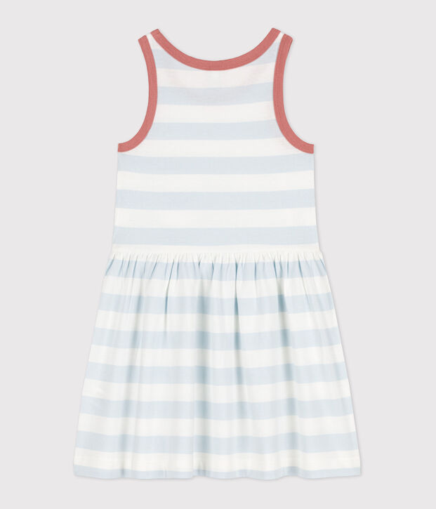 Robe ray&eacute;e sans manche en coton enfant fille bleu/blanc