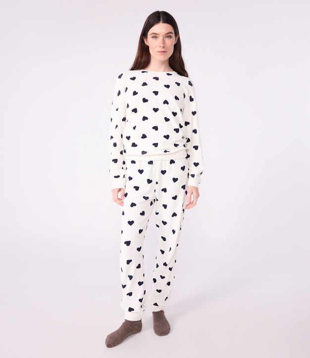 Pyjama femme en coton &eacute;ponge imprim&eacute; c&oelig;urs bleu/bleu
