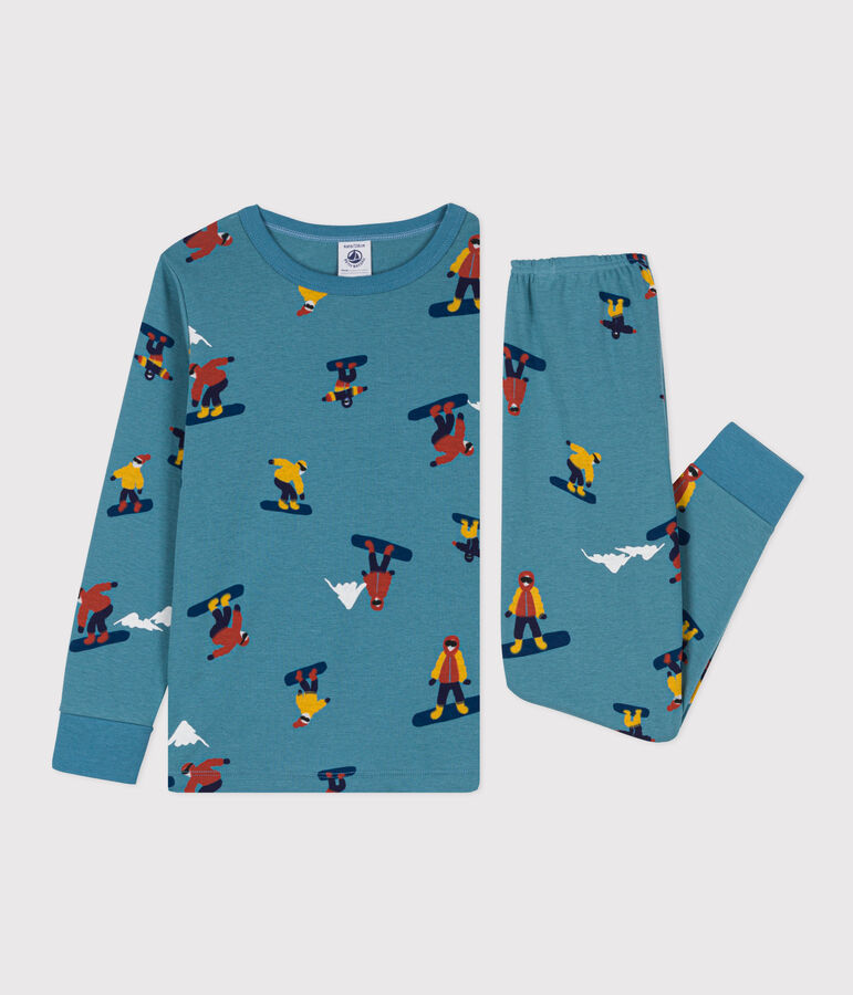 Pyjama snowboard en coton enfant bleu/multicouleur