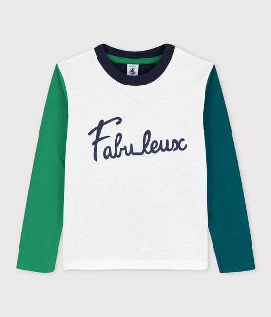 Katoenen jongens t-shirt met lange mouwen wit MARSHMALLOW/wit MULTICO