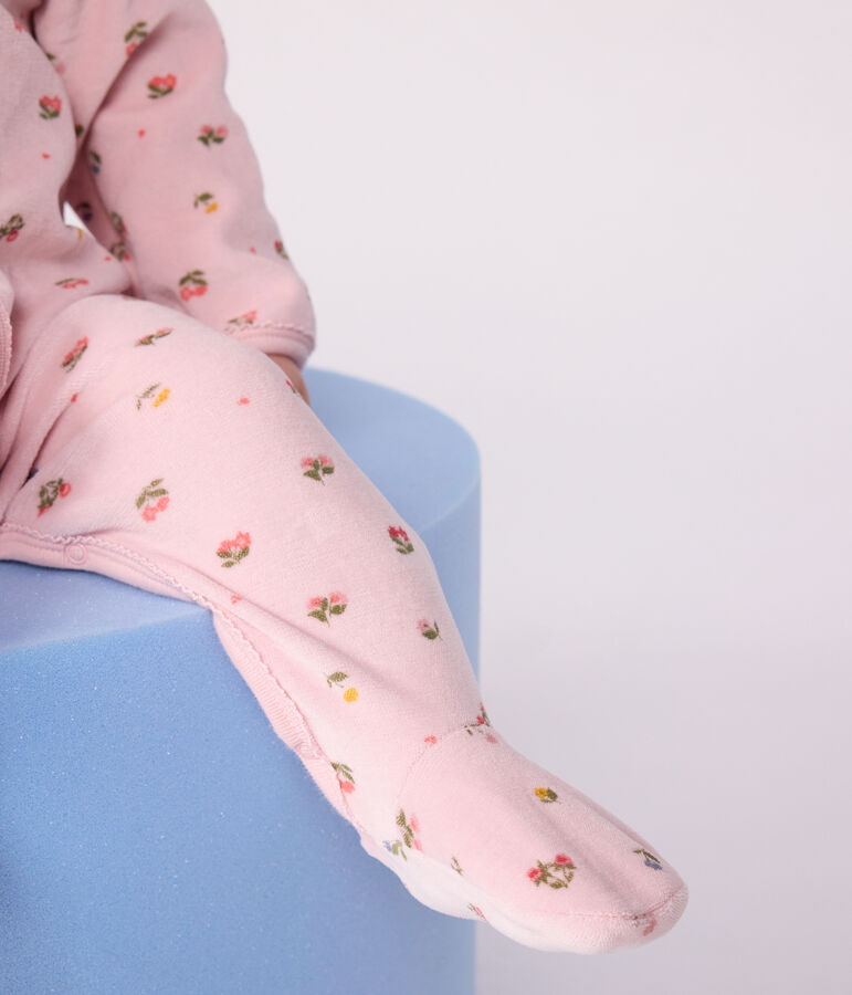 Pyjama b&eacute;b&eacute; en velours imprim&eacute; fleuri rose JOLI/blanc MULTICO