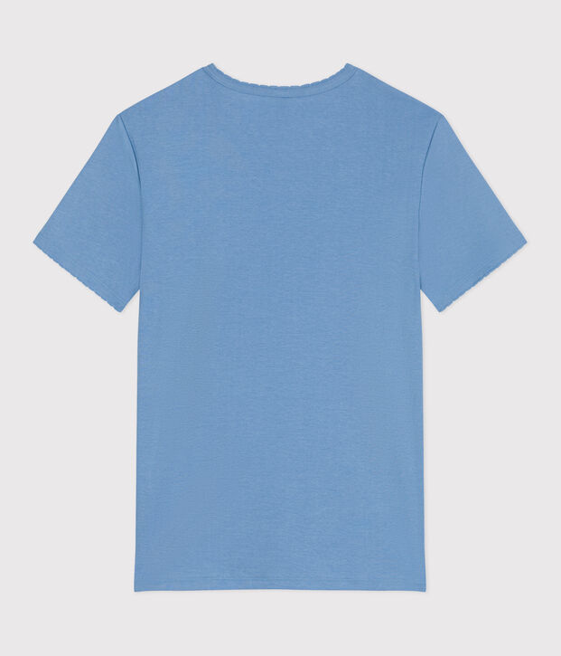 L'Iconique, effen katoenen T-shirt met kartelrandje voor dames blauw