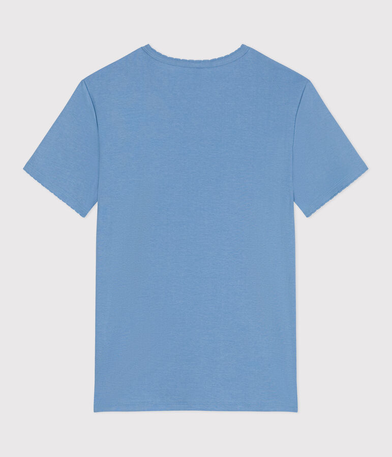 L'Iconique, effen katoenen T-shirt met kartelrandje voor dames blauw
