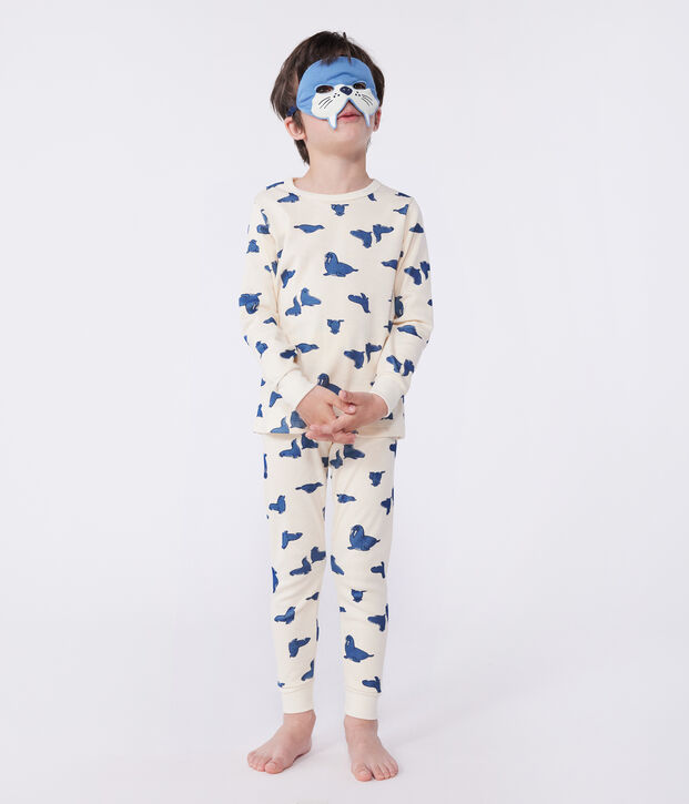 Katoenen verkleedpyjama met walrusjesprint voor kinderen ecru/multicouleur