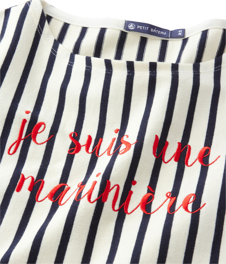 Marini&egrave;re femme courte brod&eacute;e beige COQUILLE/bleu SMOKING