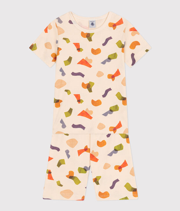 Katoenen pyjamashort met print voor kinderen ecru/multicouleur