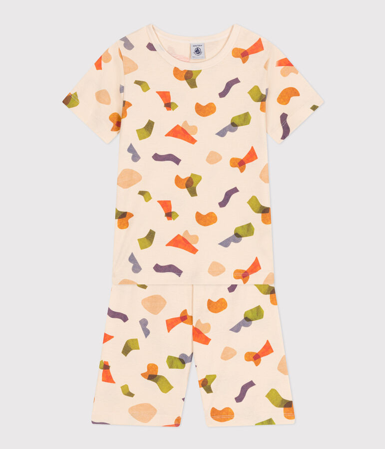 Katoenen pyjamashort met print voor kinderen ecru/multicouleur