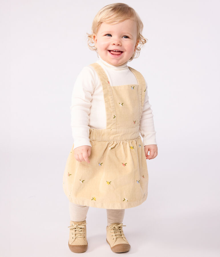 Robe b&eacute;b&eacute; en velours c&ocirc;tel&eacute; brod&eacute; de fleurs beige/multicouleur