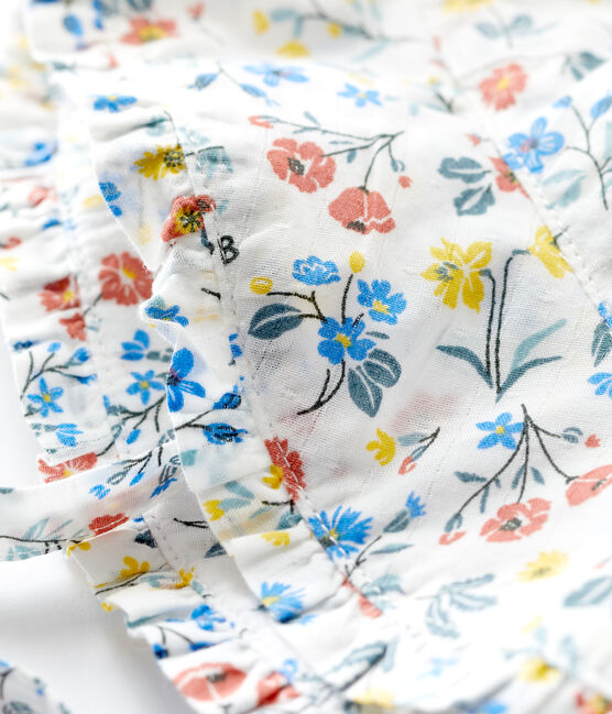 Zonnehoedje met bloemenprint voor baby's wit MARSHMALLOW/wit MULTICO