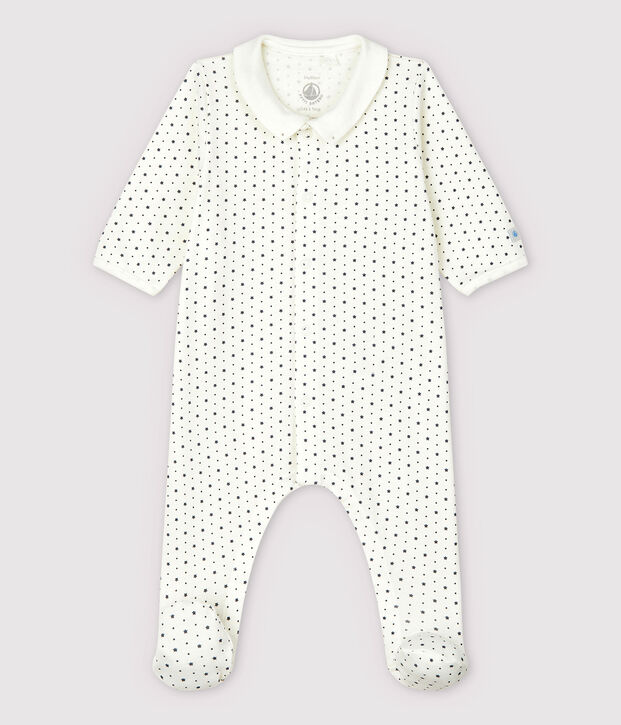 Dors-bien &agrave; col &agrave; petites &eacute;toiles b&eacute;b&eacute; en coton biologique blanc/gris