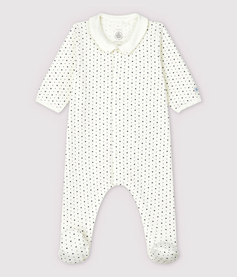 Baby pyjama van biologisch katoen met een sterretjeskraagje wit/grijs