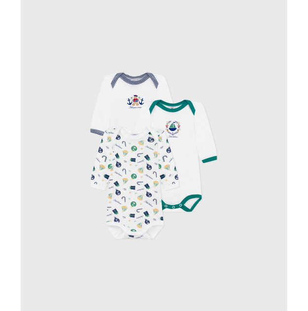Lot de bodies manches longues en coton imprim&eacute; multicouleur