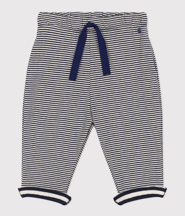 Pantalon en tubique ray&eacute; milleraies b&eacute;b&eacute; bleu/&eacute;cru