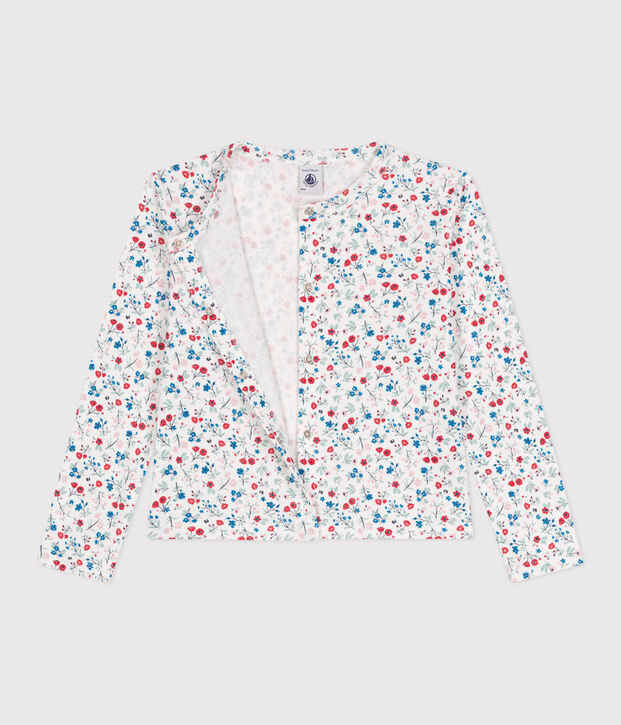 Katoenen kindercardigan met bloemenprint wit/multicouleur