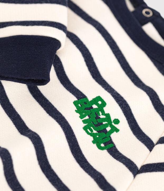 Combinaison longue en molleton b&eacute;b&eacute; &eacute;cru/bleu