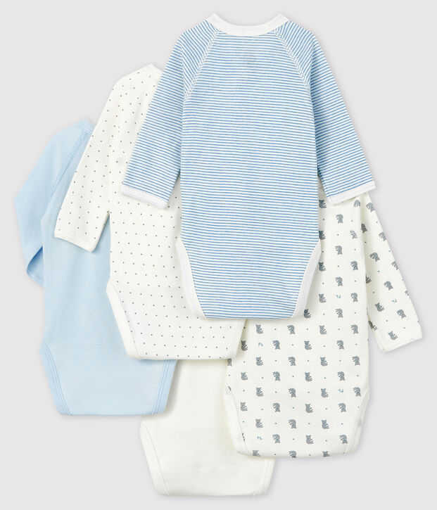 Lot de 5 bodies crois&eacute;s manches longues b&eacute;b&eacute; en coton biologique multicouleur