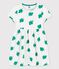 Meisjesjurk met korte mouwen in molton wit MARSHMALLOW/groen GAZON