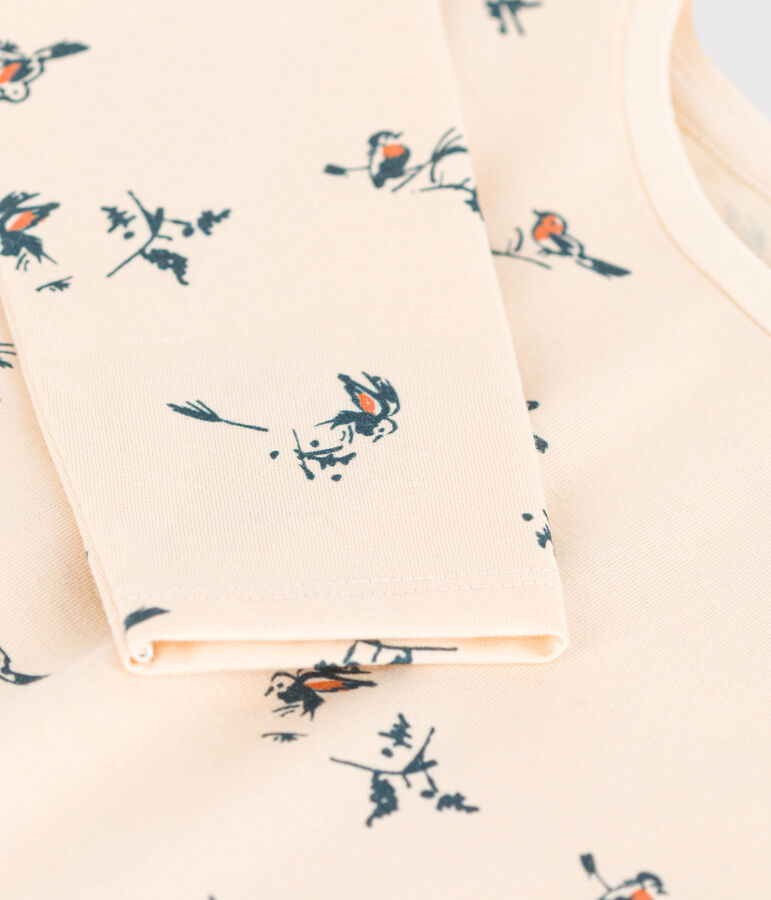 Gebloemd katoenen t-shirt met lange mouwen voor meisjes ecru/multicouleur