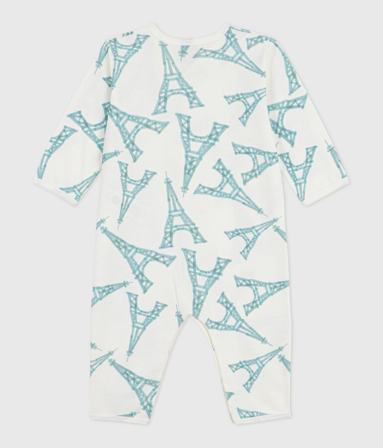 Katoenen babypyjama zonder voetjes met Eiffeltorenprint wit/groen