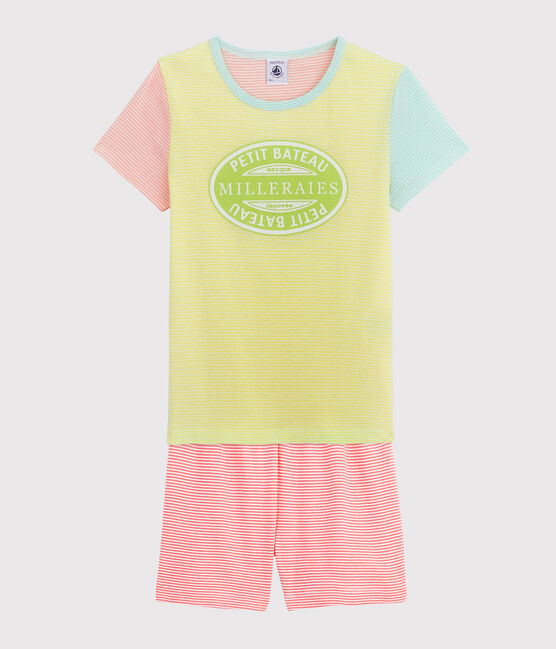 Pyjacourt rayé multicolore petite fille en côte jaune SUNNY/blanc MULTICO