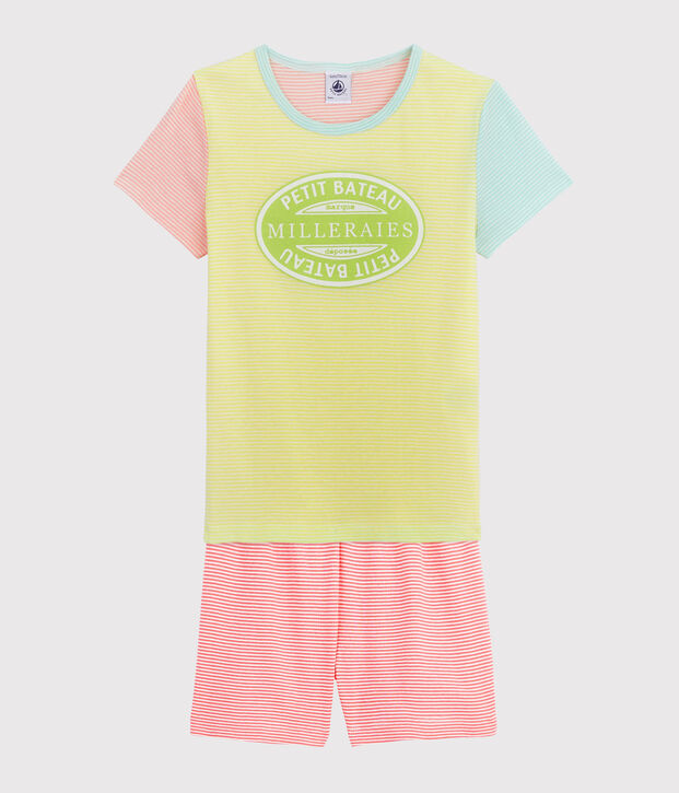 Pyjacourt ray&eacute; multicolore petite fille en c&ocirc;te jaune/multicouleur