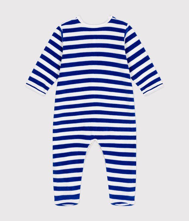 Fluwelen babypyjama in kerstthema blauw/wit