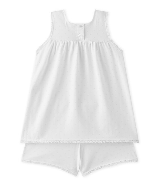 Pyjacourt fille &agrave; pois ton sur ton blanc