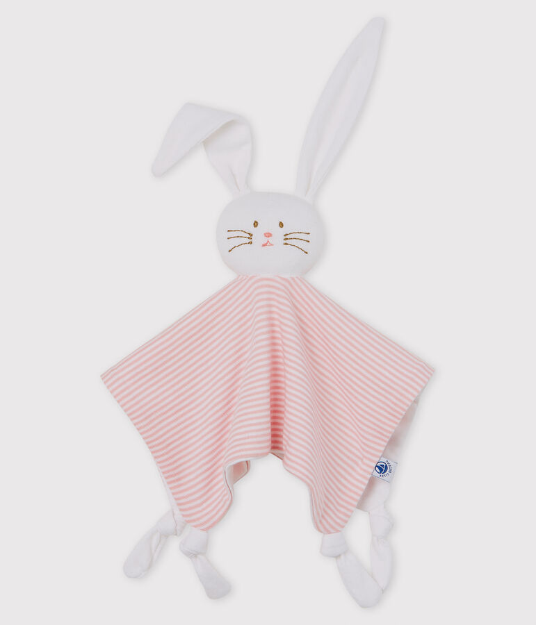Knuffel van ribstof, de emblematische stof van Petit Bateau. roze/wit