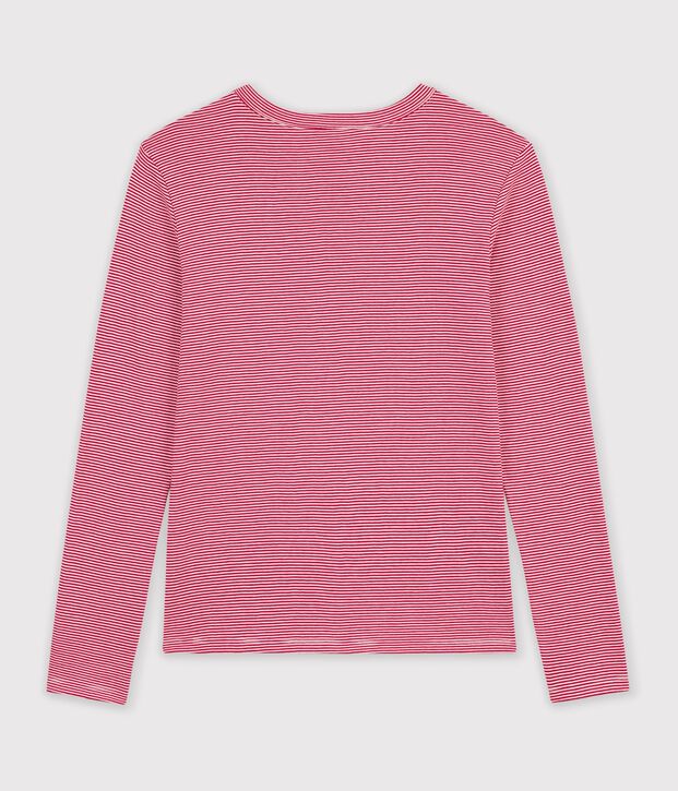 Gestreept katoenen T-shirt met lange mouwen voor dames rood/wit