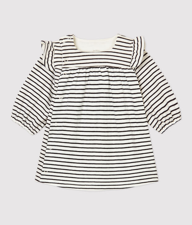 Gestreepte jurk in biologisch katoen voor babymeisjes wit/blauw