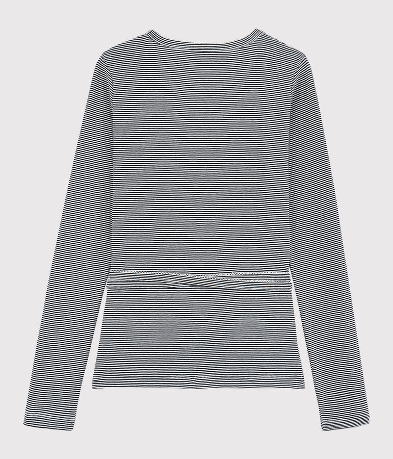 Cardigan cache-c&oelig;ur en coton ray&eacute; Femme bleu/blanc